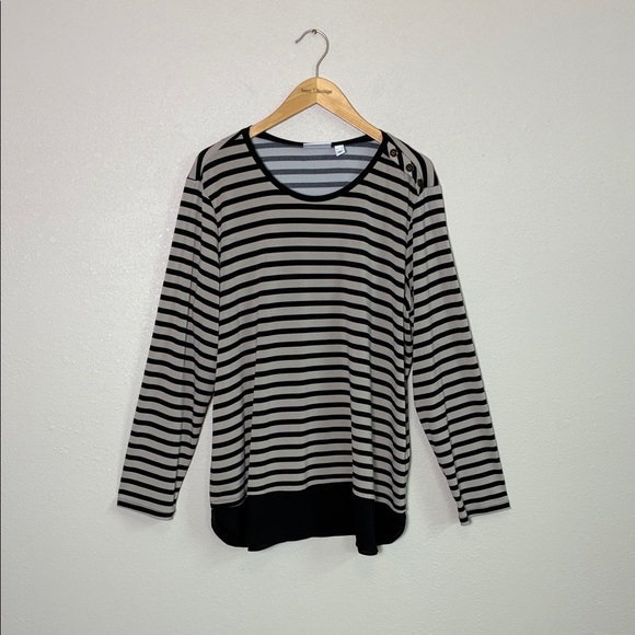 SUSAN GRAVER XL Liquid Knit Striped Long Sleeve Tunic Top Office Career Travel - Picture 1 of 12